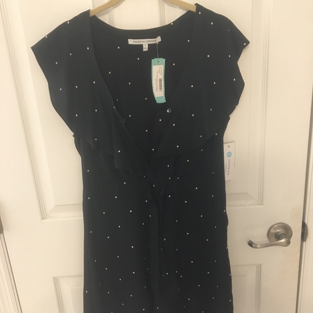 Collective Concept Tory Button Detail Ruffle Dress